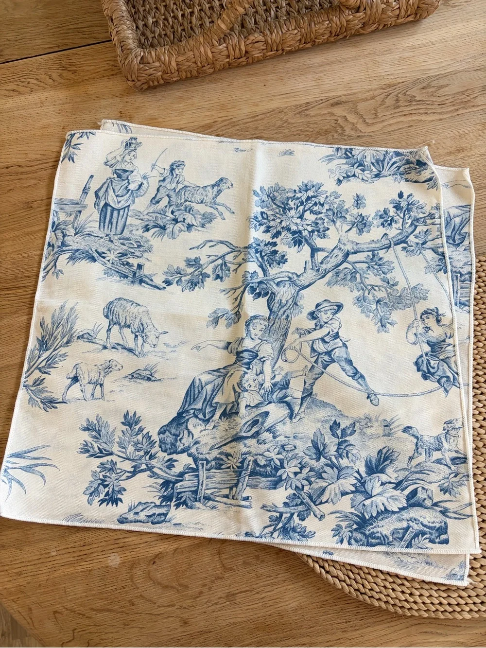 Blue Toile Fabric Napkins 6